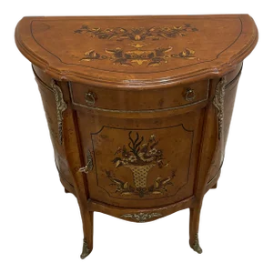 1990s Demi-Lune Accent Cabinet Italian Neoclassical Style Faux Marquetry