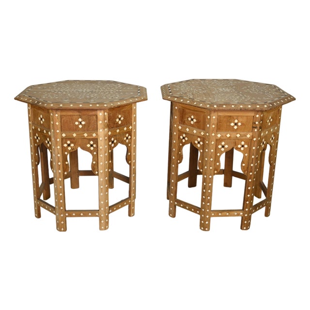 1990s Royal Mandala Inlay Octagonal End Tables - Set of 2 For Sale