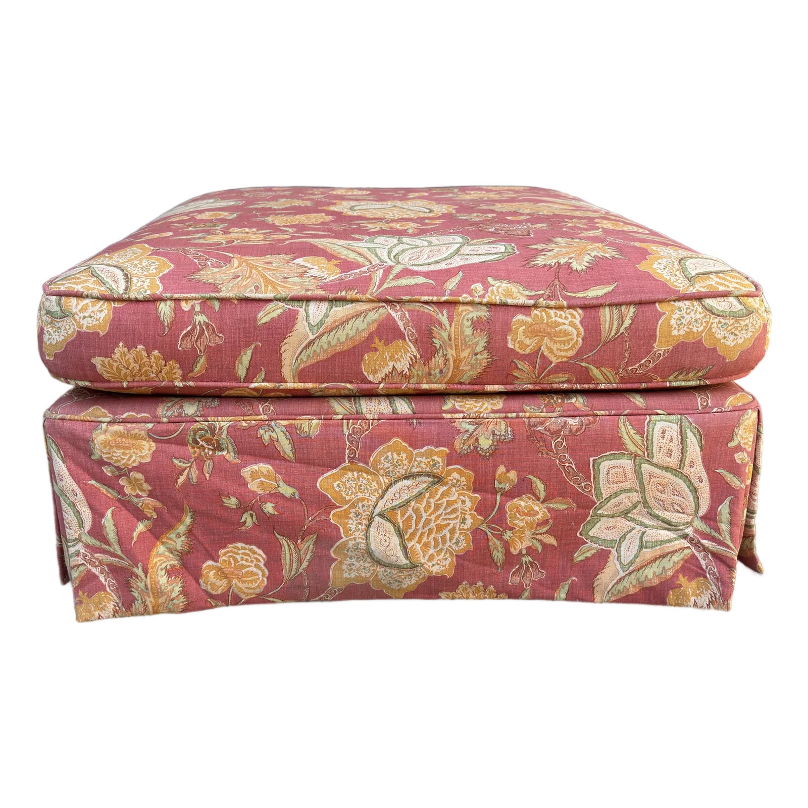 Late 20th Century French Country Cottage Linen Ottoman | Chairish