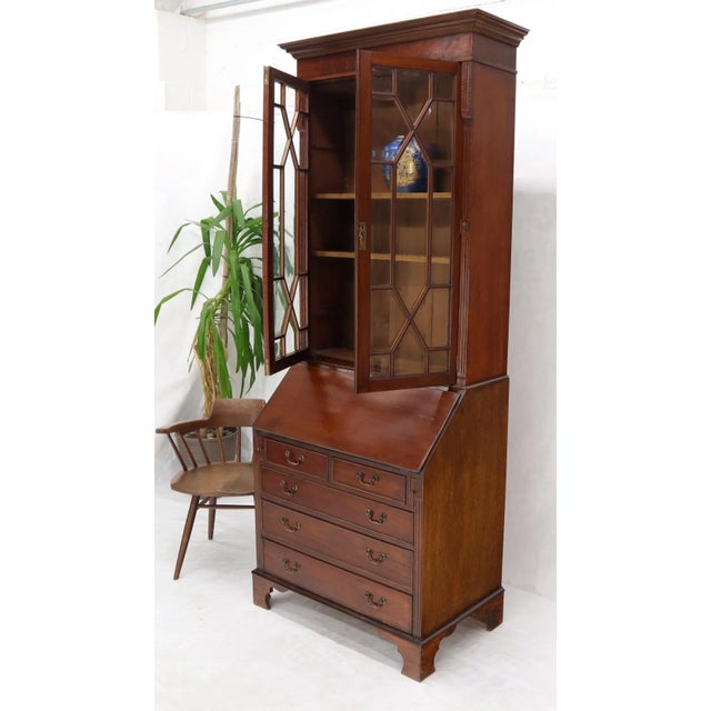 Brown Tall Narrow English Turn of Century Mahogany Georgian Secretary Beveled Glass For Sale - Image 8 of 13