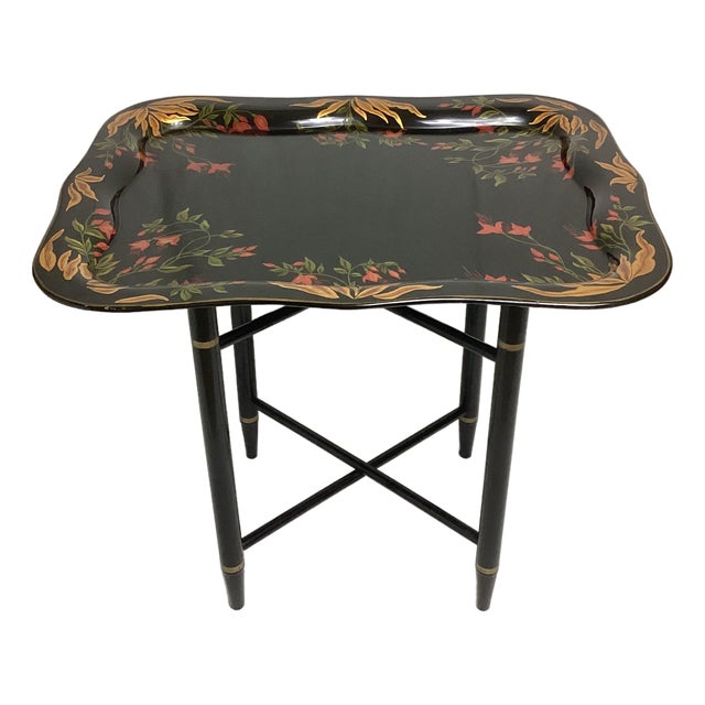Vintage Hand Painted Floral Tray Table Signed Gv Veghte 1958 For Sale