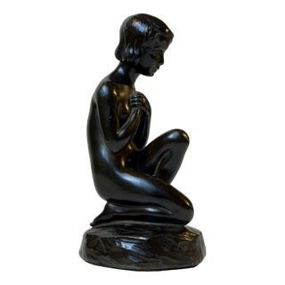 Patinated Sculpture of Young Woman by E. Borch for Just Andersen, 1930s For Sale