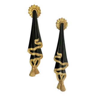 Pair Vintage Resin Dorothy Draper Style Trompe L’oeil Tassel and Drapery Wall Brackets For Sale