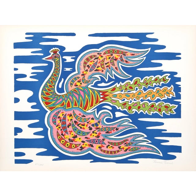 Modern Flying Peacock I, Édouard Dermit Silkscreen, Signed and Numbered in Pencil For Sale - Image 3 of 3