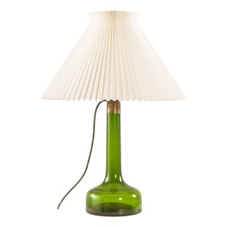 Deep Green Lamp from Holmegaard with Shade from Le Klint, 1960s For Sale