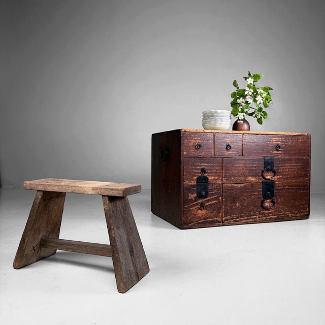 Authentic low Japanese chest of drawers, originally used for storing kimono, textiles and accessories. The cabinet has a...