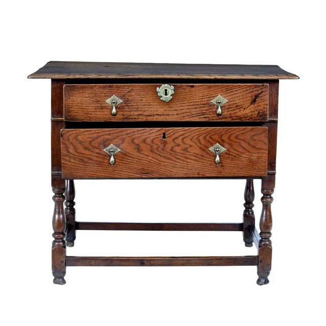 Early 18th Century English 2 Drawer Oak Side Table, 1730s For Sale - Image 6 of 9