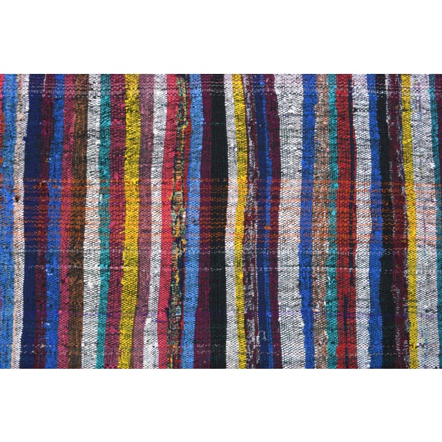 Vintage Turkish Oushak Handmade Wool Cotton Blue Kilim Area Rug For Sale - Image 4 of 11