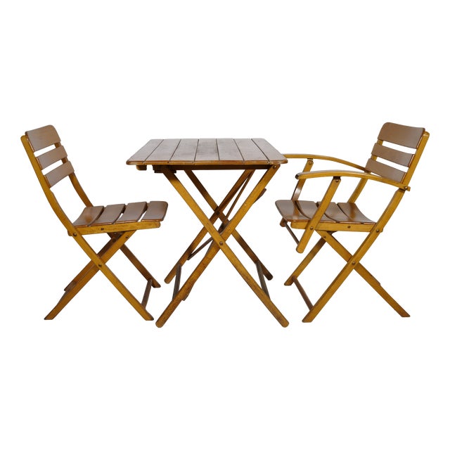 Vintage Garden Furniture Set in Wood, 1970s, Set of 3 For Sale