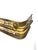 This large Hollywood Regency fireplace fender features an elegant brass-finished metal frame with pierced foliate...