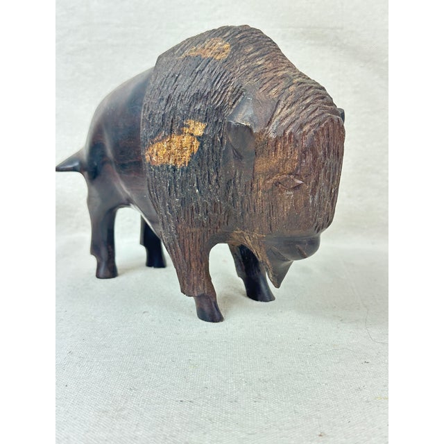 Late 20th Century Vintage Hand Carved Ironwood Buffalo Figurine For Sale - Image 5 of 6