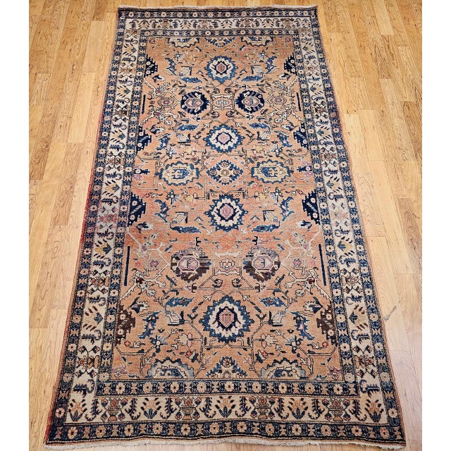 Vintage Persian Malayer Gallery Rug, Hand-Knotted Wool, Geometric Pattern, 5x10, Tan & Blue For Sale - Image 12 of 18