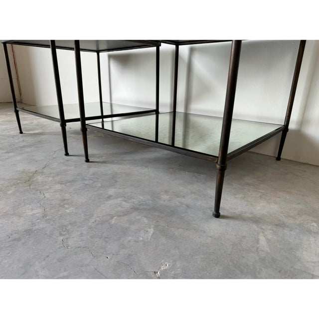 Metal Hollywood Regency Two - Tier Bronze & Mirror Glass Top Side - Coffee Tables - A Pair For Sale - Image 7 of 12