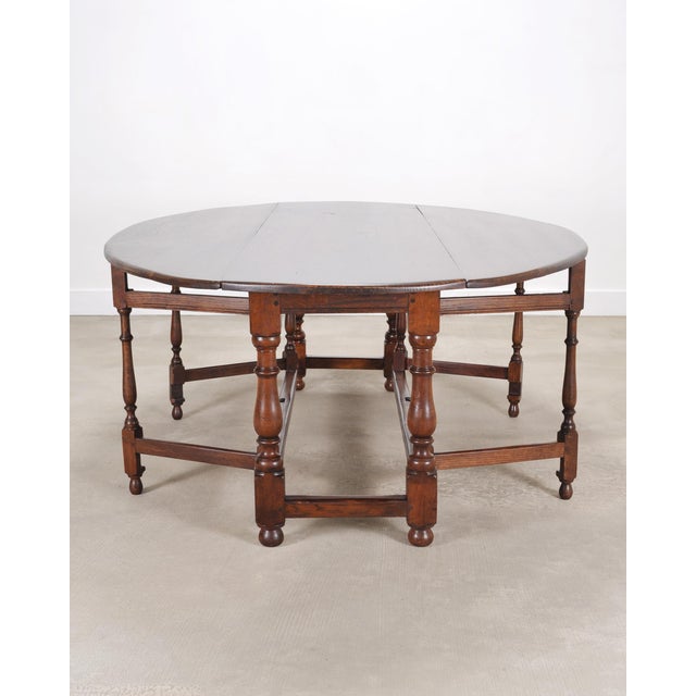 Wood English Georgian Style Oak Drop-Leaf Wake Dining Table 7.5 Ft For Sale - Image 7 of 18