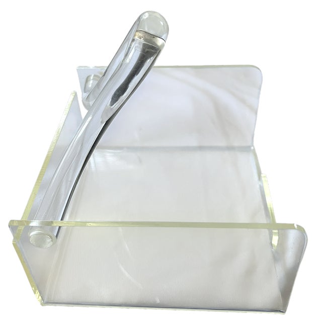 Transparent Vintage Sculptural Lucite Cocktail Napkin Holder With Curved Swing Arm For Sale - Image 8 of 11