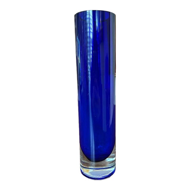 Aac Handcrafted Cobalt Blue Glass Cylinder Vase For Sale