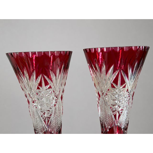 Glass Early 20thC Bohemian Red Cut Crystal Vases - Pair For Sale - Image 7 of 12