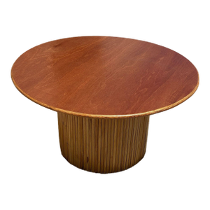 MCM Coastal Round Stacked Rattan Pedestal Table Mahogany Top, 2 Available