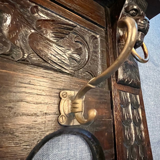 Brown Antique Gothic Lions Head Wall Shelf Coat & Hat Rack For Sale - Image 8 of 18