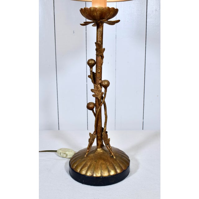 Mid 20th Century Mid-Century Modern Gilt Metal Lotus Table Lamp With New Shade, Italy For Sale - Image 5 of 8