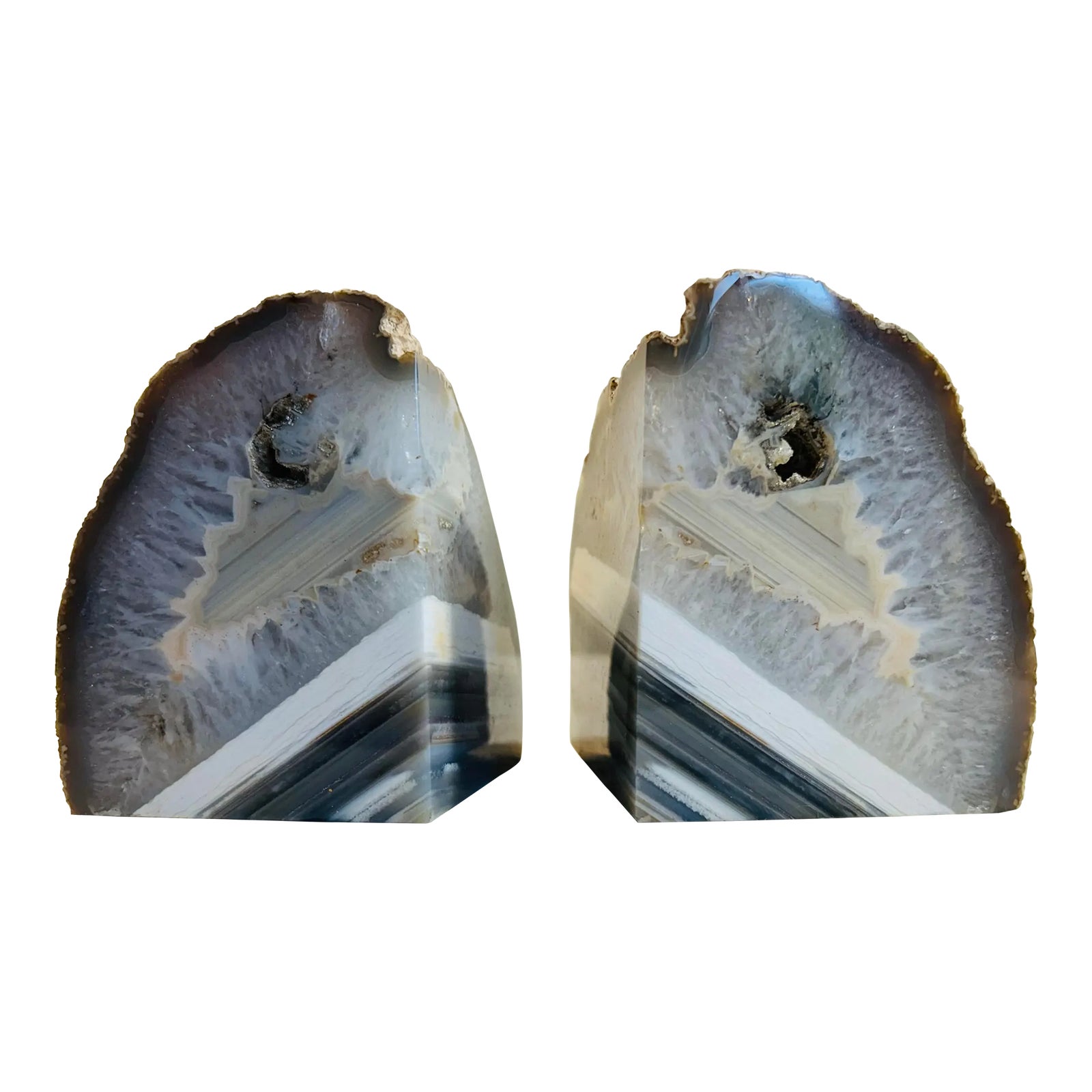Pair of Grey & White Natural Geode Bookends | Chairish