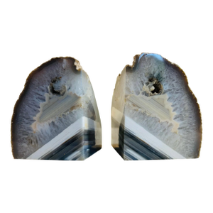 Pair of Grey & White Natural Geode Bookends
