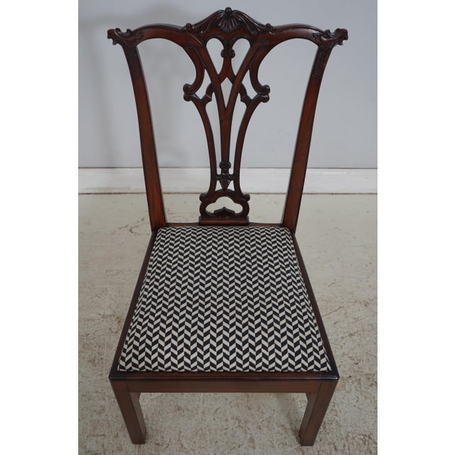 Age: Approx: 20 Years Old Details: Solid Mahogany Black & White Geometric Print Upholstery Fine Carved Details High...