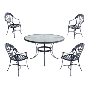 Vintage Brown Jordan Aluminum Outdoor Round Table With Four Chairs