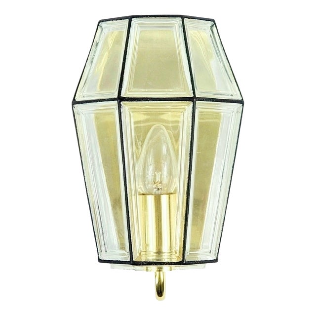 Mid-Century Modern Glass and Brass Wall Lamp from Limburg, Germany, 1960s For Sale