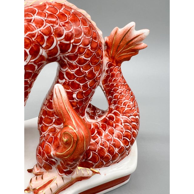 Vintage Hand-Painted Chinese Porcelain Dragon Sculpture With Flaming Pearl – Gumps San Francisco Style – Chinoiserie / Hollywood Regency For Sale - Image 12 of 14