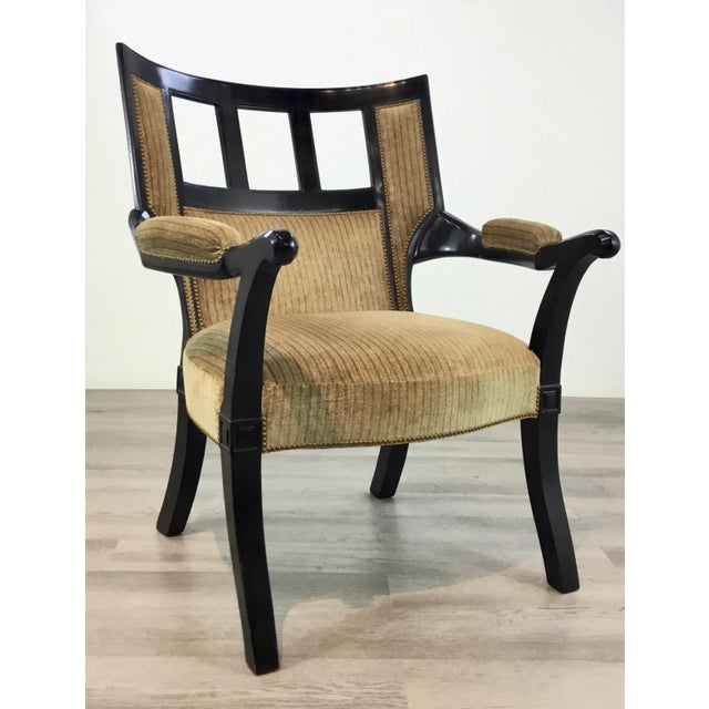 Brown Transitional Gold and Brown Curvy Accent Chair For Sale - Image 8 of 8