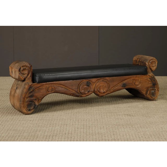 Striking vintage carved bench by Witco, a maker well known for its bold Polynesian and tiki-inspired furniture during the...