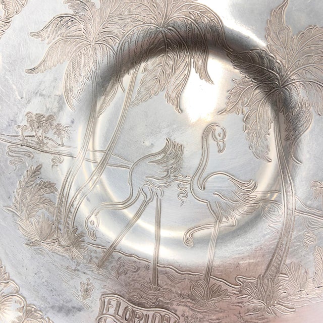 1940s 1940s Hammered Aluminum Florida Flamingo Tray For Sale - Image 5 of 7