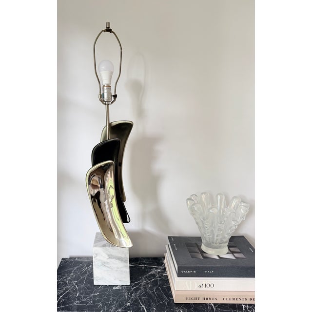 Chrome 1960s Laurel Lamp Company Sculptural Table Lamp With Custom Bisson Bruneel Shade For Sale - Image 8 of 15