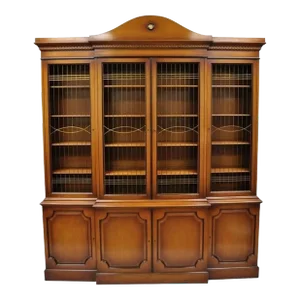 Mid 20th Century Maslow Freen French Empire Style Mahogany Breakfront Bookcase China Cabinet