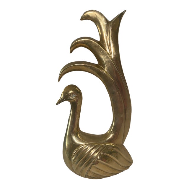 Vintage Mid-Century Modern Frederick Cooper Stylized Brass Peacock Sculpture For Sale