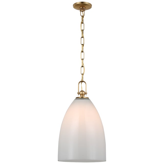 Chapman & Myers for Visual Comfort Signature Andros Large Pendant in Antique-Burnished Brass with White Glass For Sale