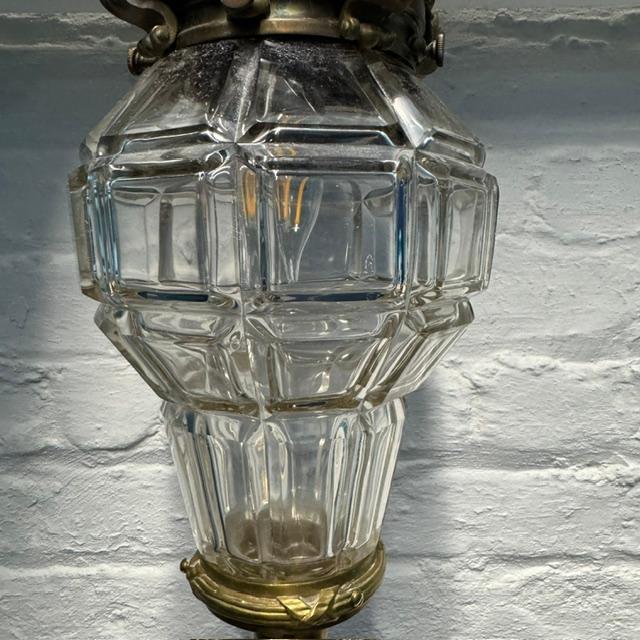 1920s French Gilt Bronze and Facted Glass Lantern For Sale - Image 4 of 12