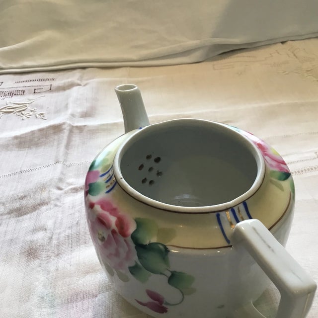 Ceramic Vintage Hand Painted Ceramic Tea Pot 2 Cups For Sale - Image 7 of 10