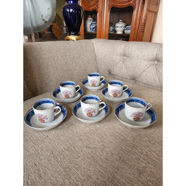 Ceramic 1980s Mottahedeh Mandarin Bouquet Tea Cup and Saucers Set- 12 Pieces For Sale - Image 7 of 9