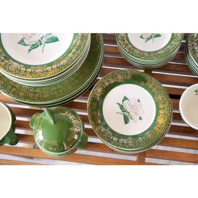 Vintage American Limoges Forest Green Triumph Chateau Rose Fine China Dinnerware 40 Pieces