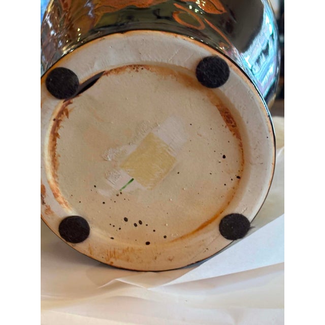 1990s Glazed Ceramic Brown and Orange Leaf Motif Large Vase For Sale - Image 5 of 8