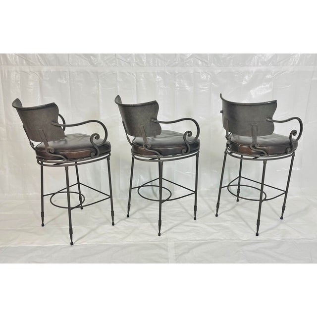 1990s 1990s Industrial Steel Counter Stools With Leather Seats, Set of 3 For Sale - Image 5 of 18