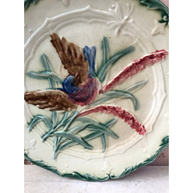Shabby Chic C.1890 Majolica Saint Amand Bird Plate For Sale - Image 3 of 6
