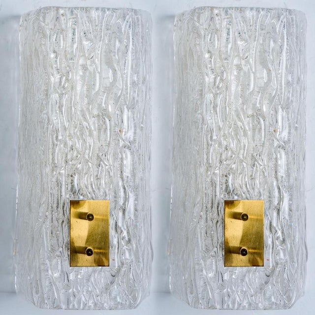Textured Glass and Brass Wall Lights from J.T. Kalmar, 1960, Set of 2 For Sale - Image 10 of 15