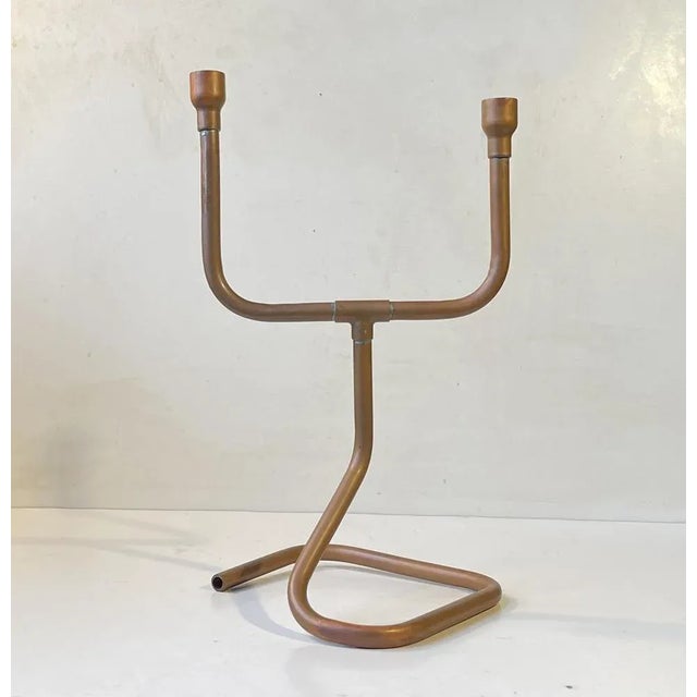 Metal Vintage Danish Steampunk Candleholder in Copper Pipe, 1970s For Sale - Image 7 of 7