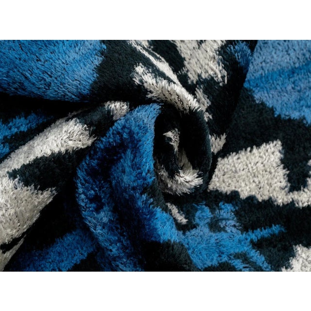 Textile Blue Black Silk Velvet Ikat Pillow – 20x20 Handmade Luxury Throw Cushion For Sale - Image 7 of 7