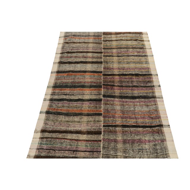 Traditional 1950s Vintage Turkish Kilim Rug in Panel Style, Multihued Stripe Patterns For Sale - Image 3 of 7