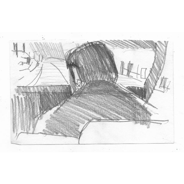 1970s unsigned drawing of a man riding in a car.