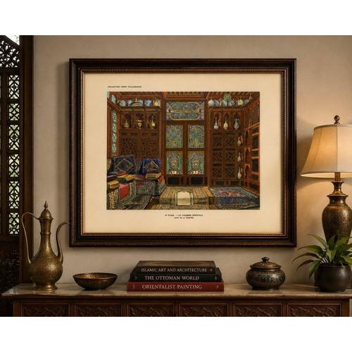Title: The Oriental Chamber: An Ottoman Interior of Textiles and Carved Wood, 1900 : An exquisite original antique color...